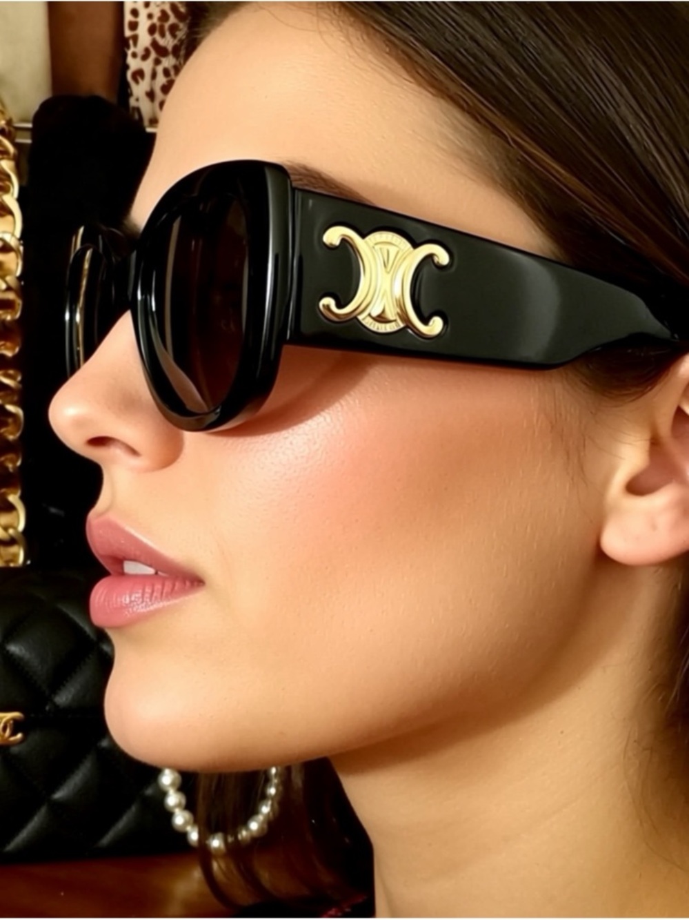 Faux designer CC sunglasses Black and Gold triumph Sunglasses